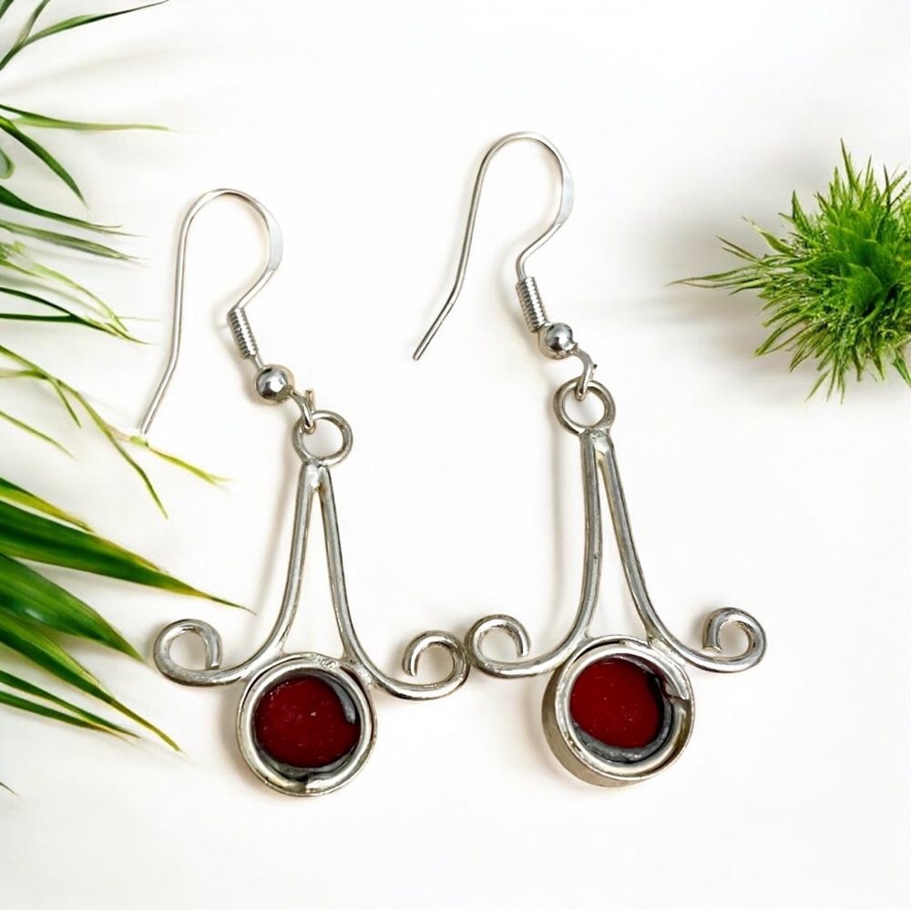 Ruby Silver Earrings In Sterling Silver Overlay 9… - image 4